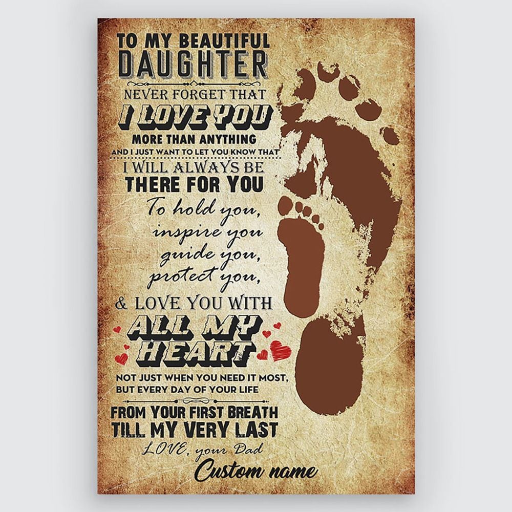 Personalized Gift For Daughter From Dad To My Beautiful Daughter Wall Art With Quote