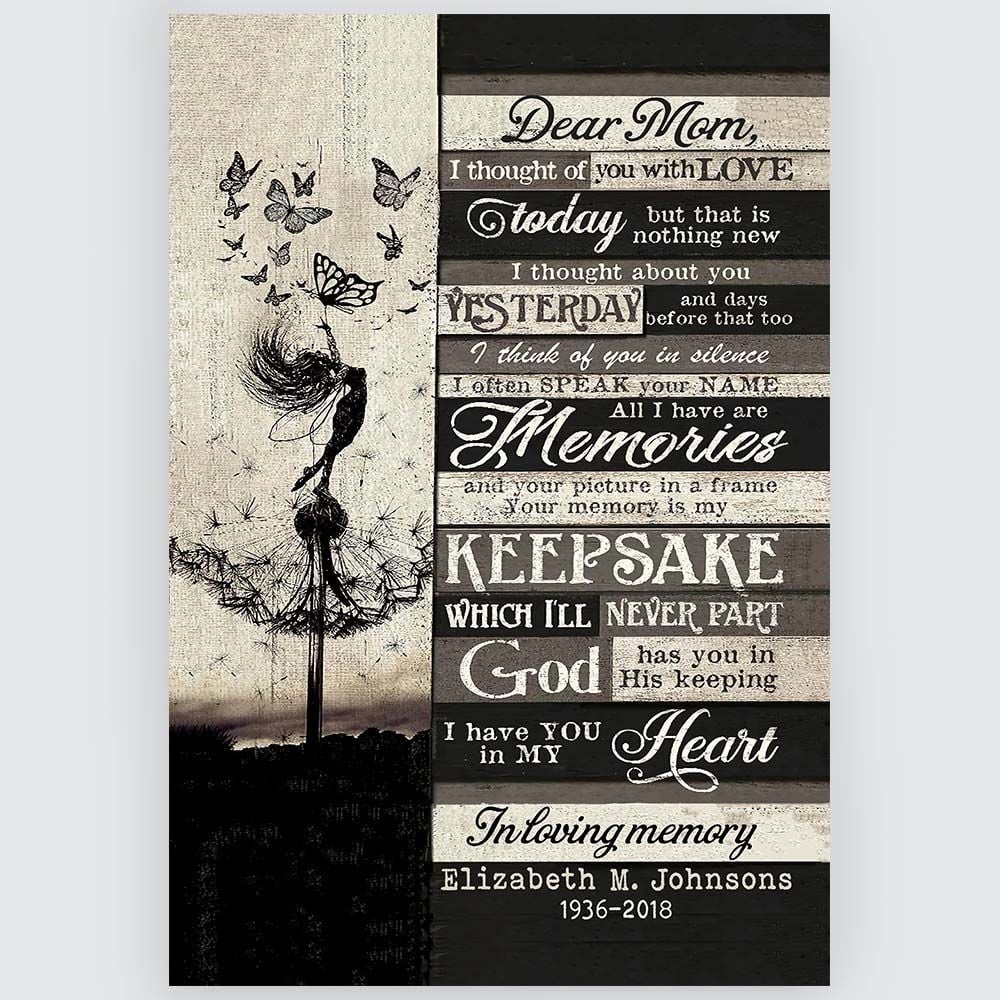 Dear Mom I Have You In My Heart In Loving Memory Wall Art Custom Name and Date