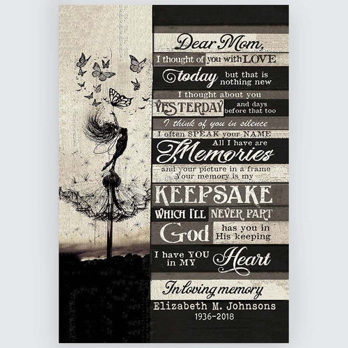 Dear Mom I Have You In My Heart In Loving Memory Wall Art Custom Name and Date