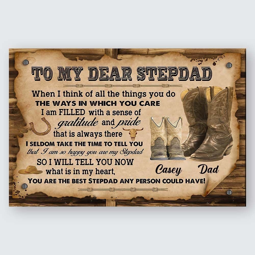 Gifts for Stepdad To My Dear Stepdad Wall Art Cowboy Boots Personalized Gift