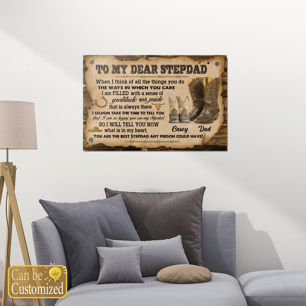 Gifts for Stepdad To My Dear Stepdad Wall Art Cowboy Boots Personalized Gift