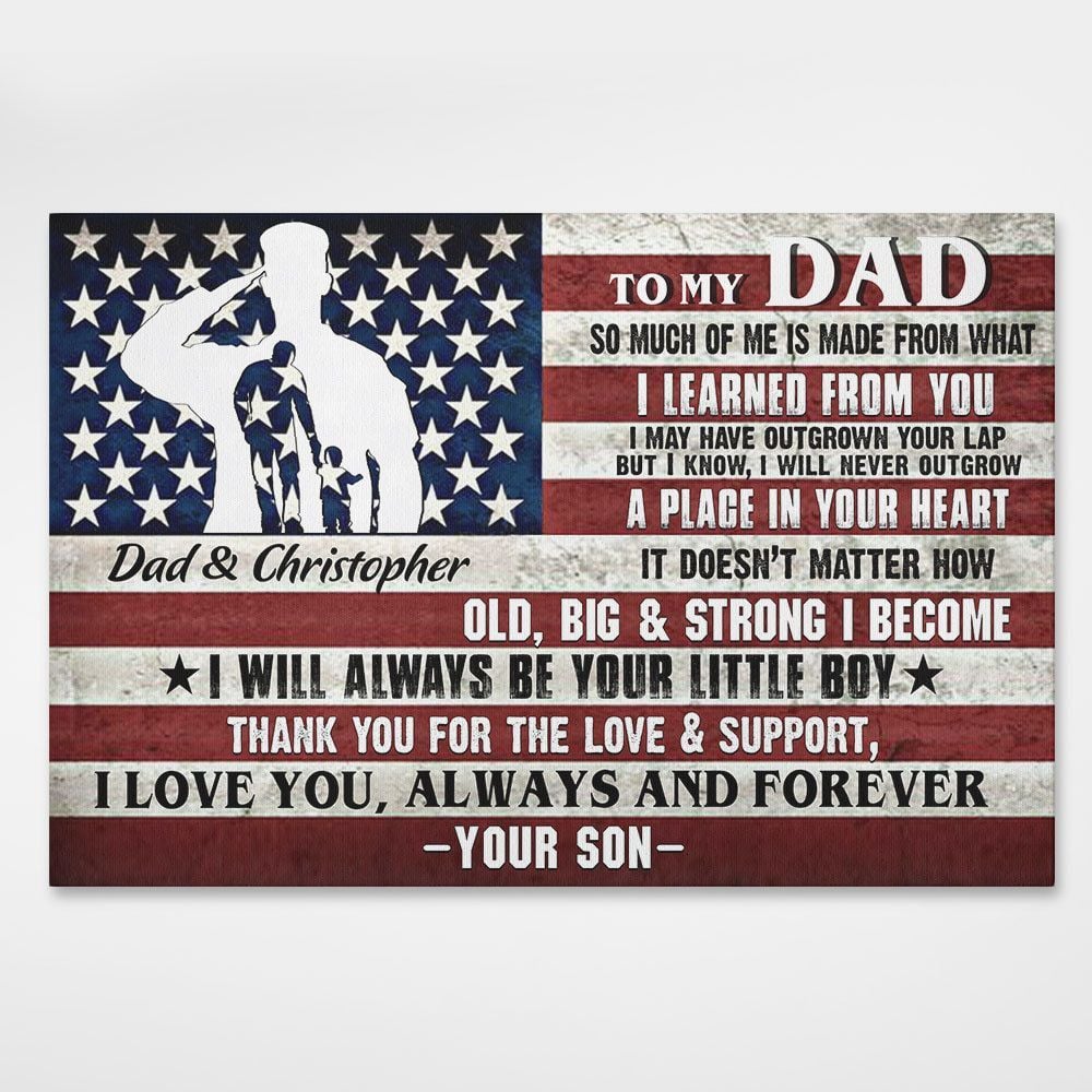 Personalized Gifts For Veteran Dad From Son Custom US Flag Meaningful Quotes