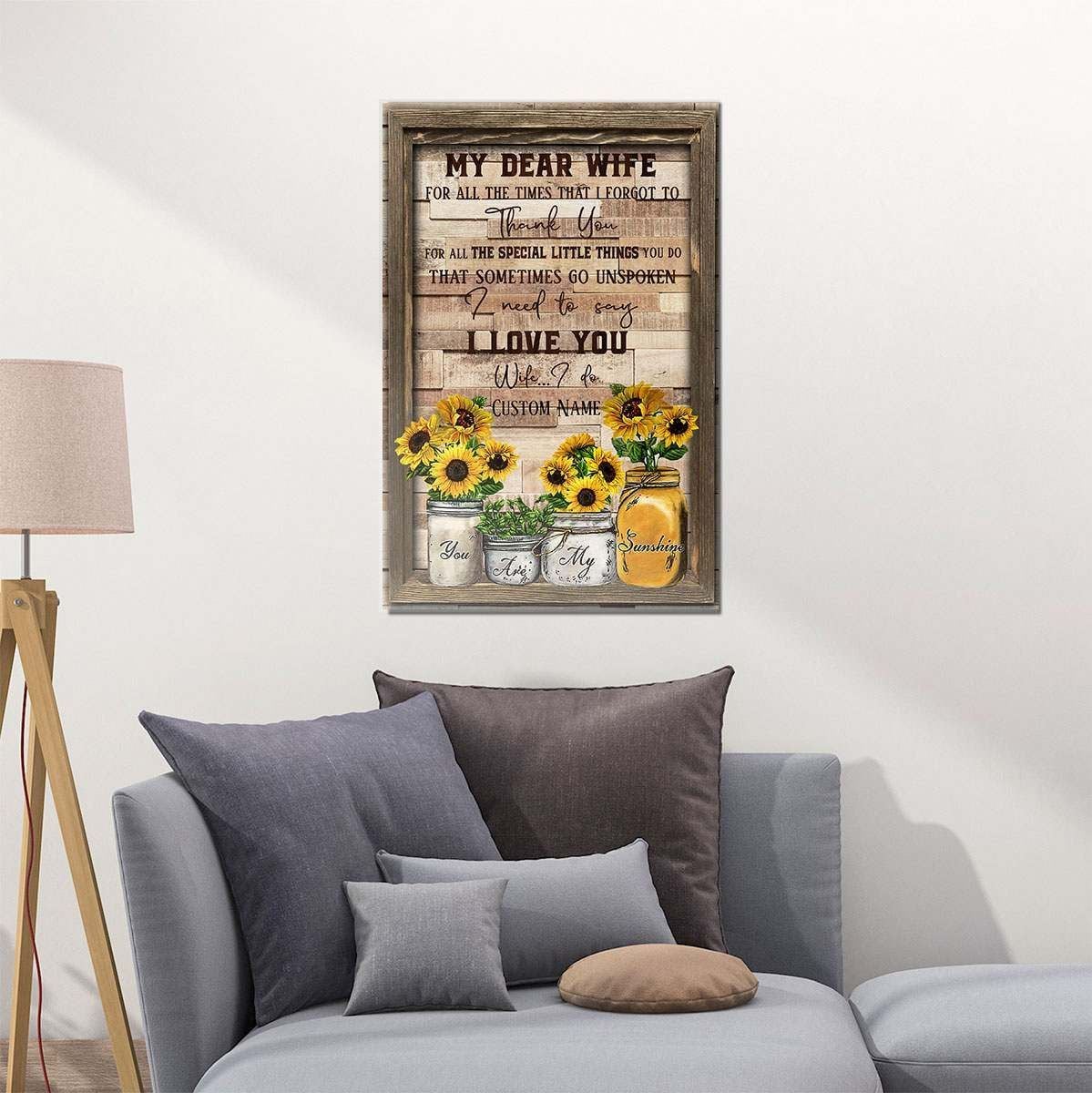 My Dear Wife You Are my Sunshine Wall Art Personalized Name Gift