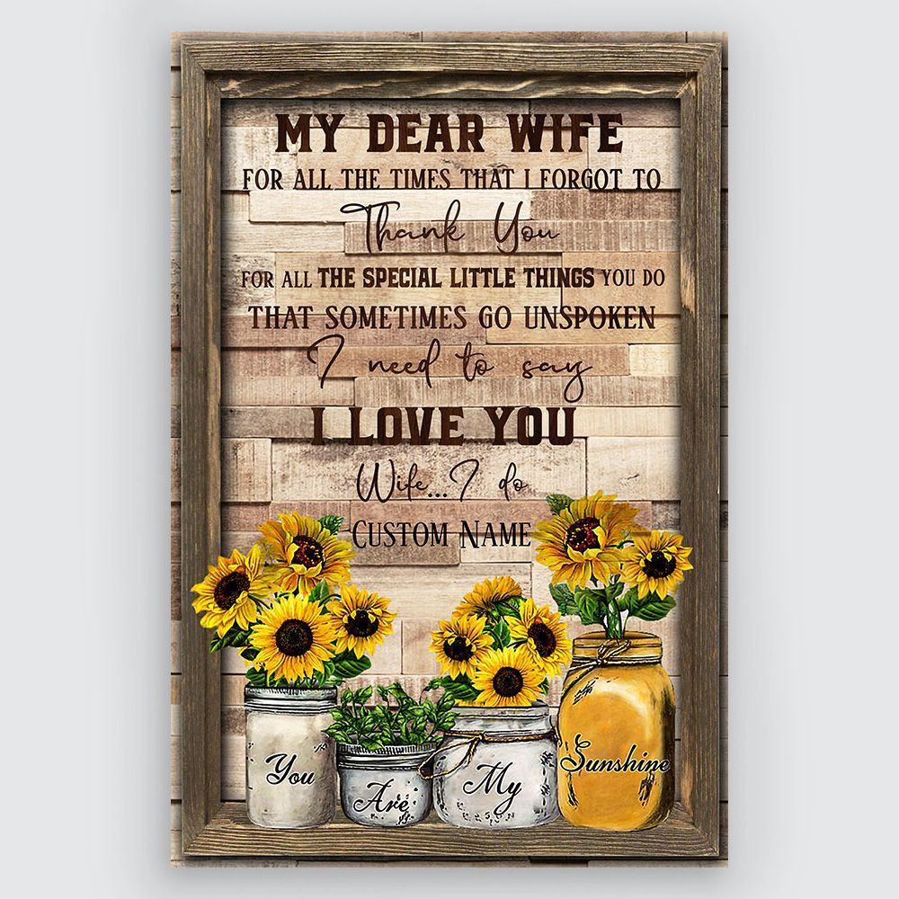 My Dear Wife You Are my Sunshine Wall Art Personalized Name Gift