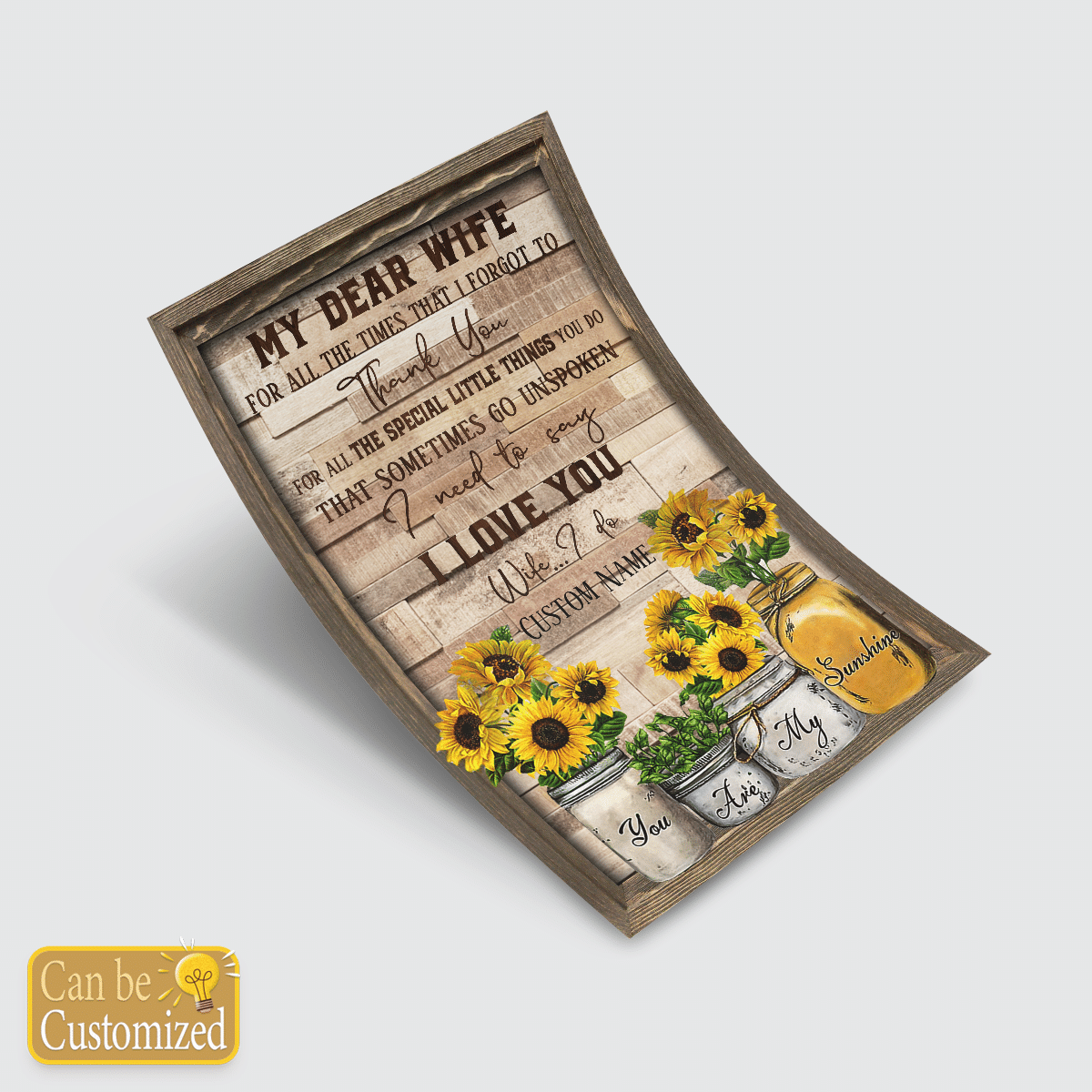 My Dear Wife You Are my Sunshine Wall Art Personalized Name Gift