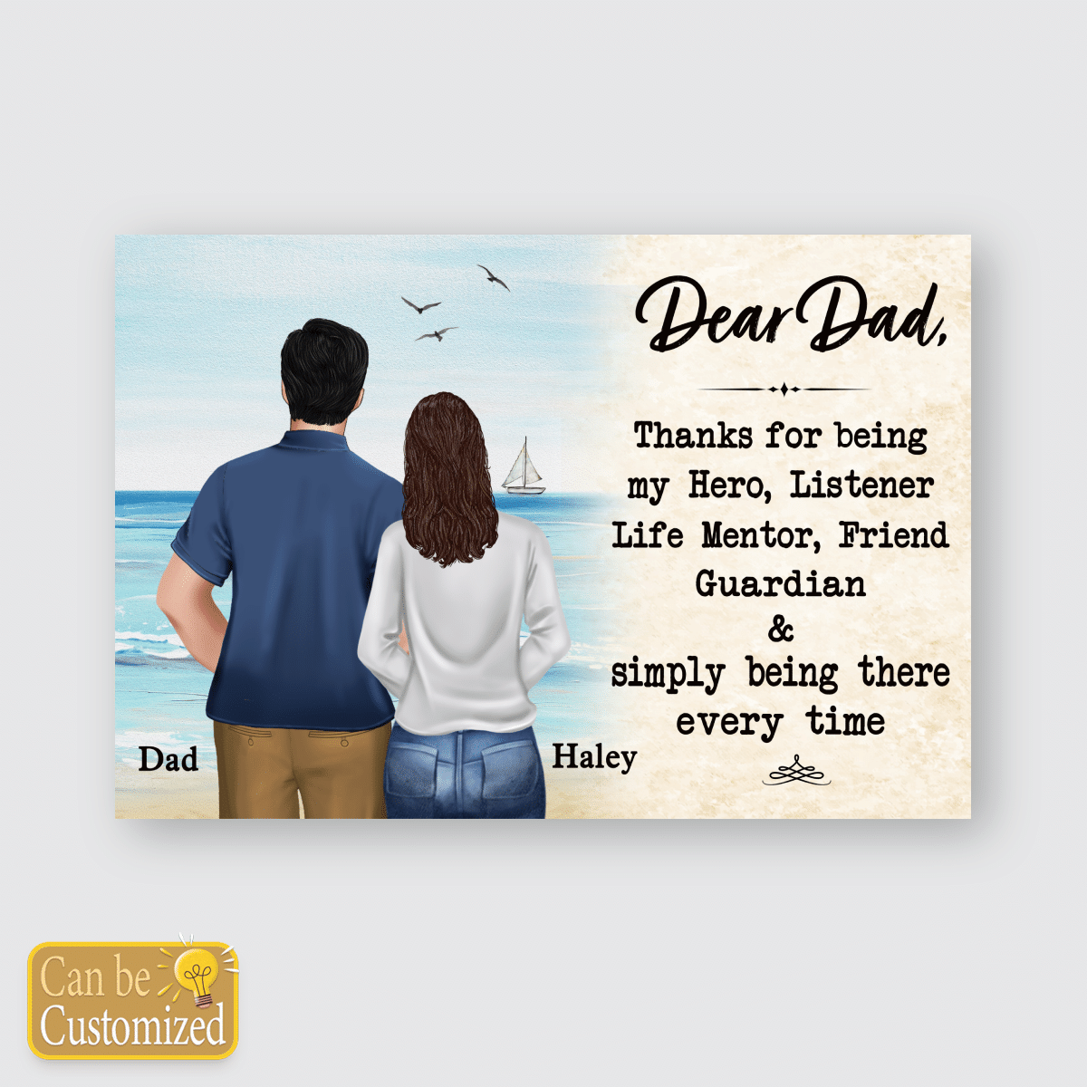 Gifts for Dad from Daughter Dear Dad Thanks For Being My Hero Custom Wall Art