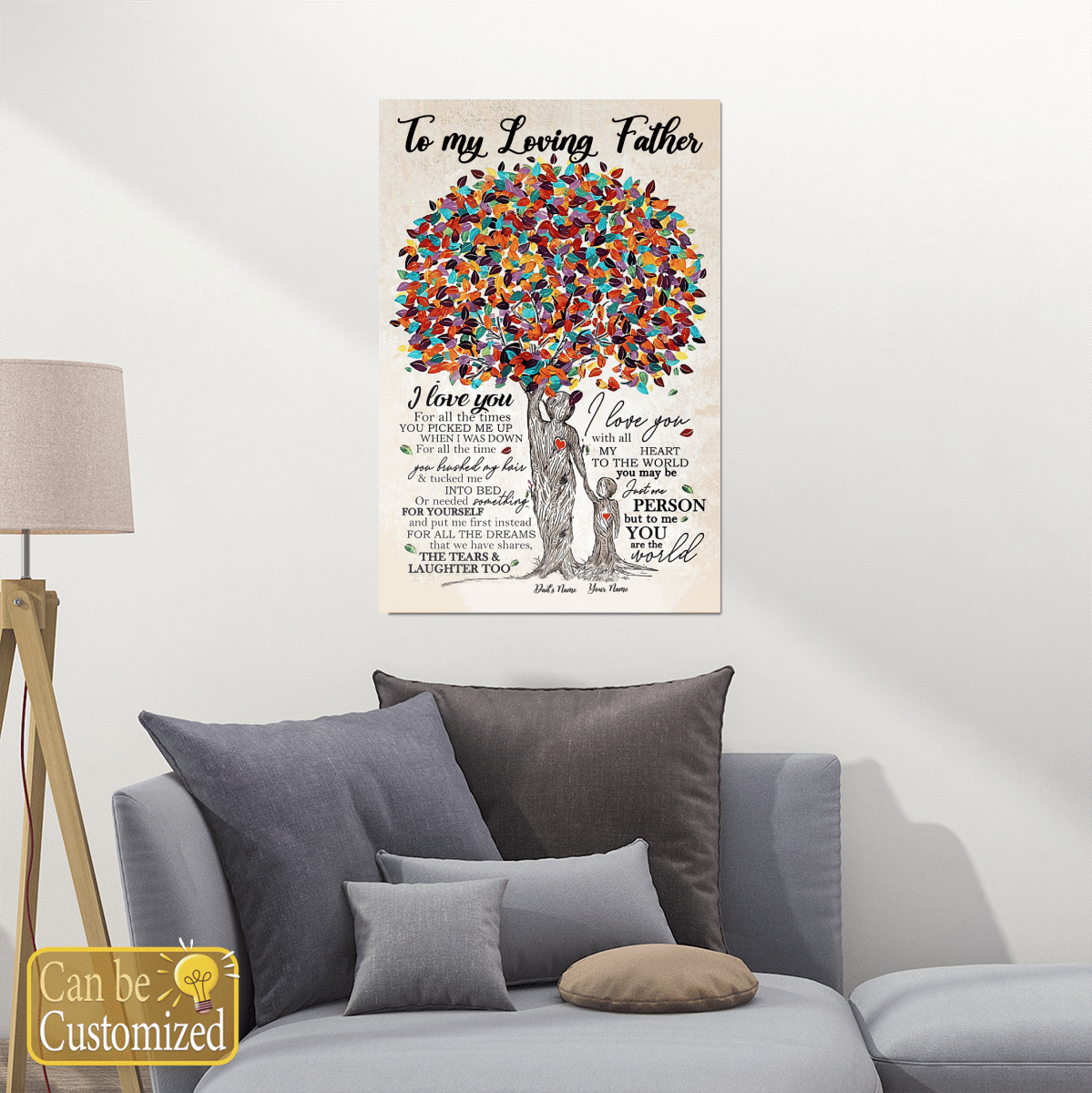 Gifts for Dad To My Loving Father Wall Art Vintage Tree Personalized Gift