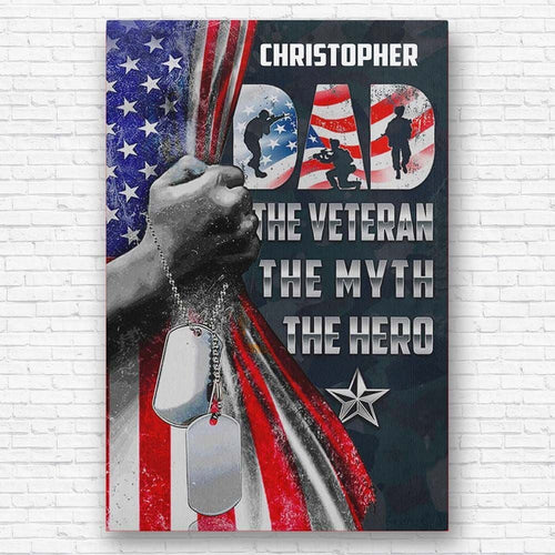 4th of July Gifts for Military Dad The Veteran The Myth The Hero Wall Art
