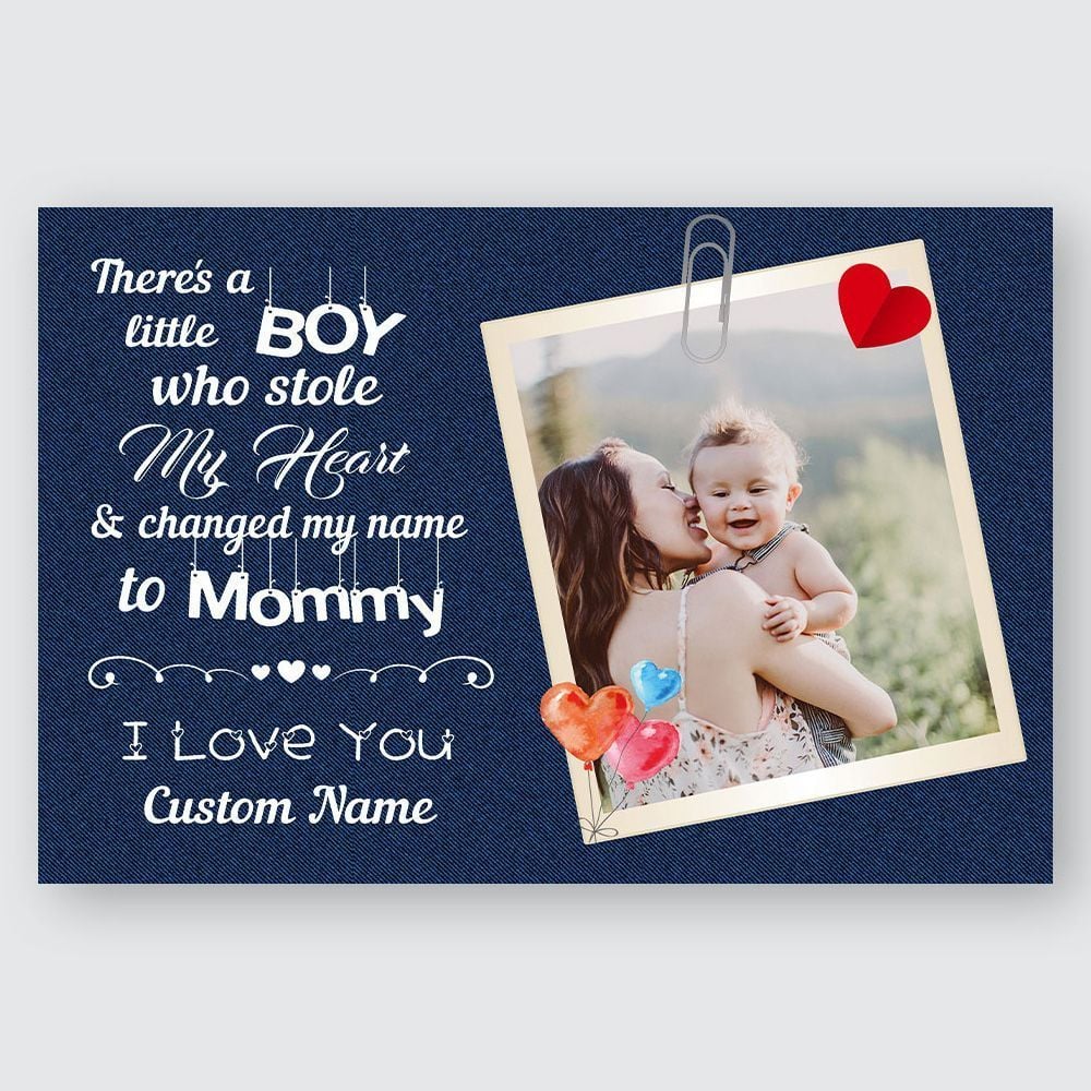 Personalized Gifts For Mom There's A Little Boy Who Stole My Heart Custom Photo and Name