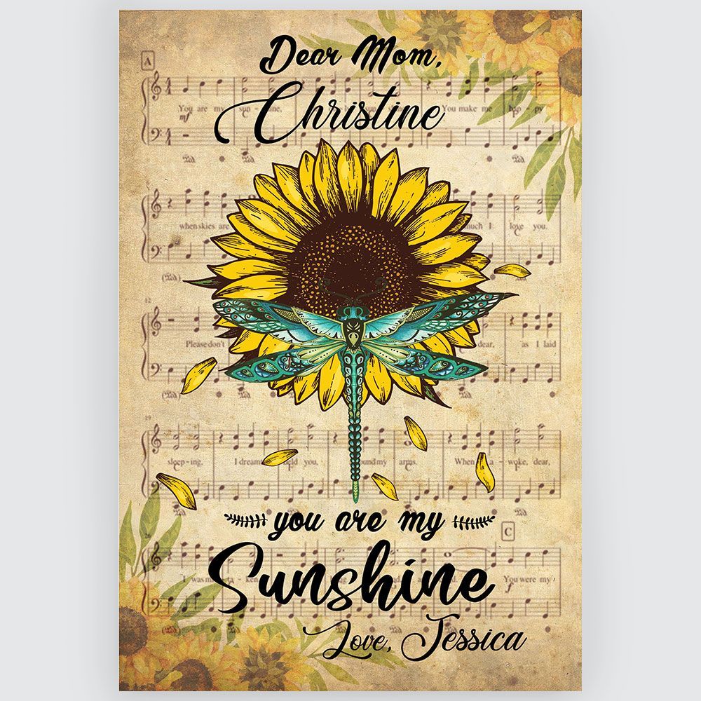 Personalized Wall Art Dragonfly Sunflower You Are My Sunshine Gifts For Mom, Aunt, Grandma