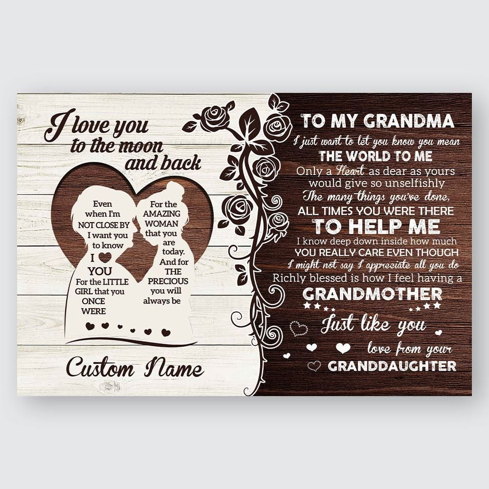 Personalized Gift For Grandma From Granddaughter Love You To The Moon And Back Wall Art