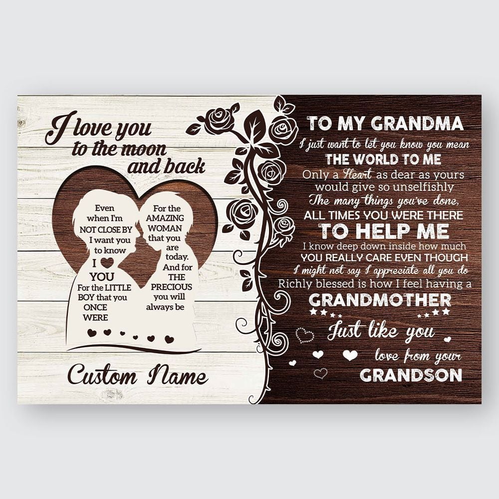 Personalized Gift For Grandma From Grandson Love You To The Moon And Back Wall Art