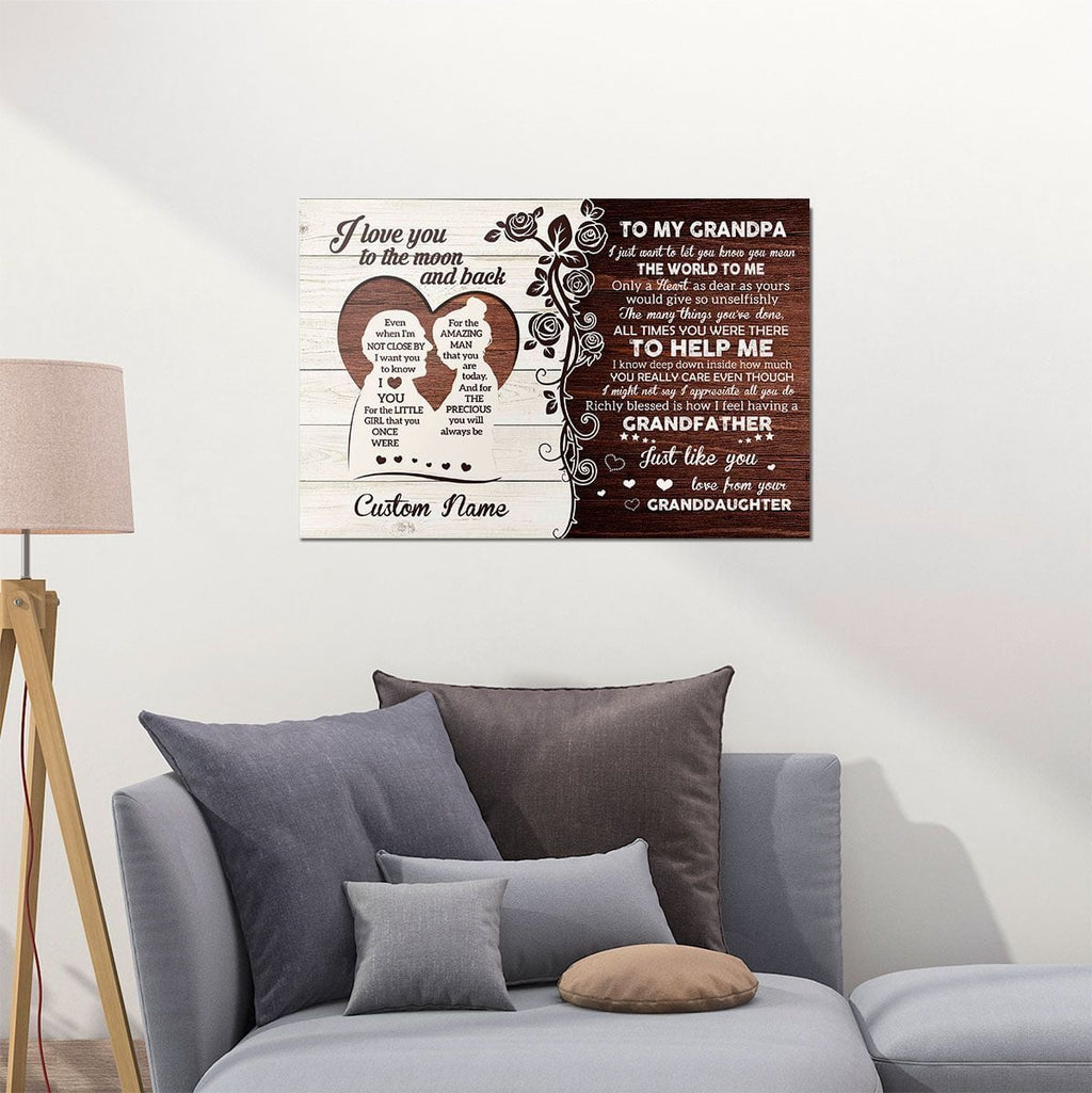 Personalized Gift For Grandpa From Granddaughter Love You To The Moon And Back Wall Art
