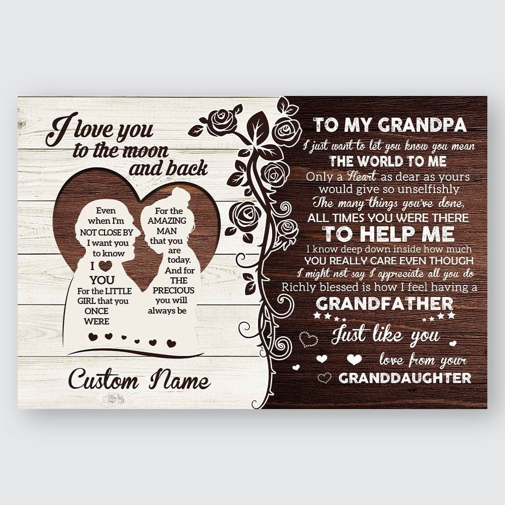 Personalized Gift For Grandpa From Granddaughter Love You To The Moon And Back Wall Art