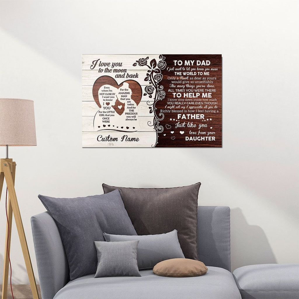 Personalized Gift For Grandpa From Grandson Love You To The Moon And Back Wall Art