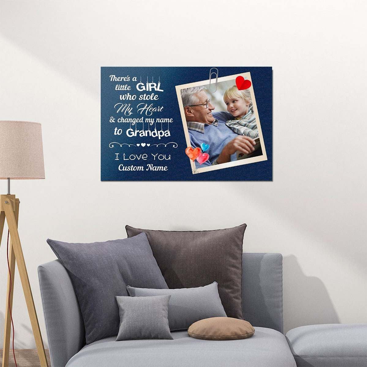 Personalized Gift For Grandpa Wall Art There's A Little Girl Who Stole My Heart