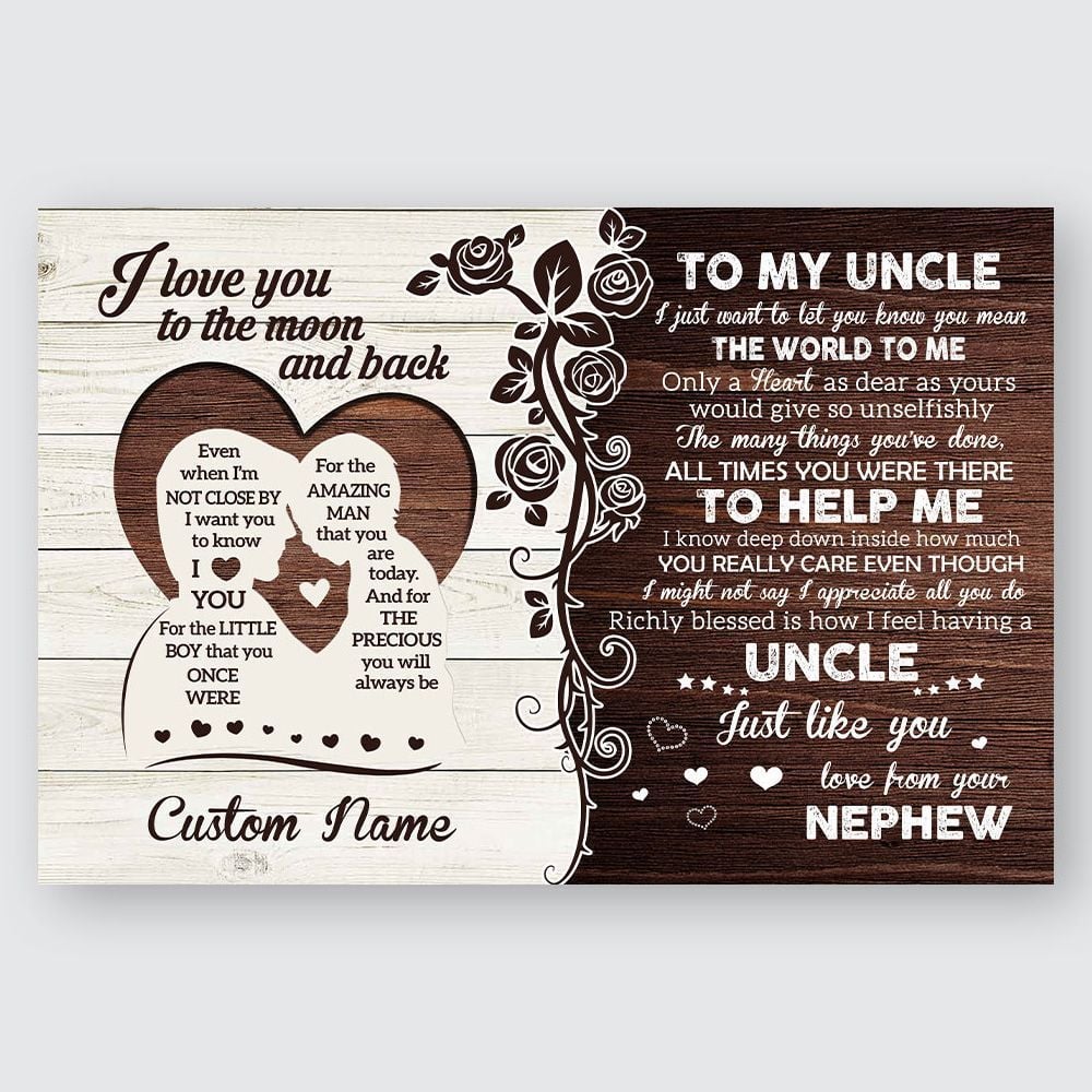 Personalized Gift For Uncle From Nephew Love You To The Moon And Back Wall Art
