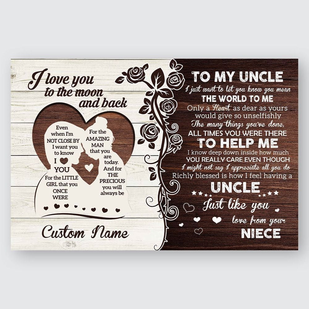 Personalized Gift For Uncle From Niece Love You To The Moon And Back Wall Art