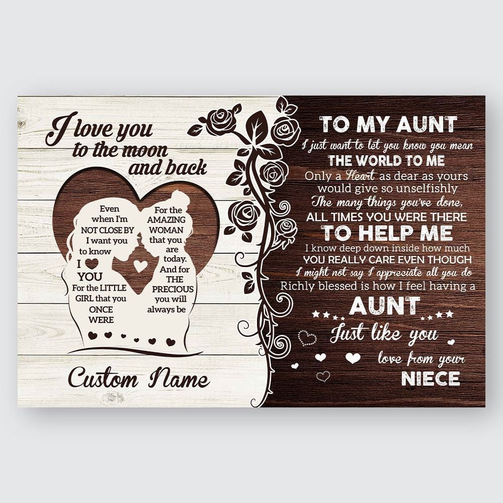Personalized Gift For Aunt From Niece Love You To The Moon And Back Wall Art