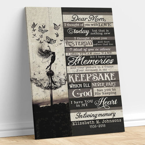 Dear Mom I Have You In My Heart In Loving Memory Wall Art Custom Name and Date