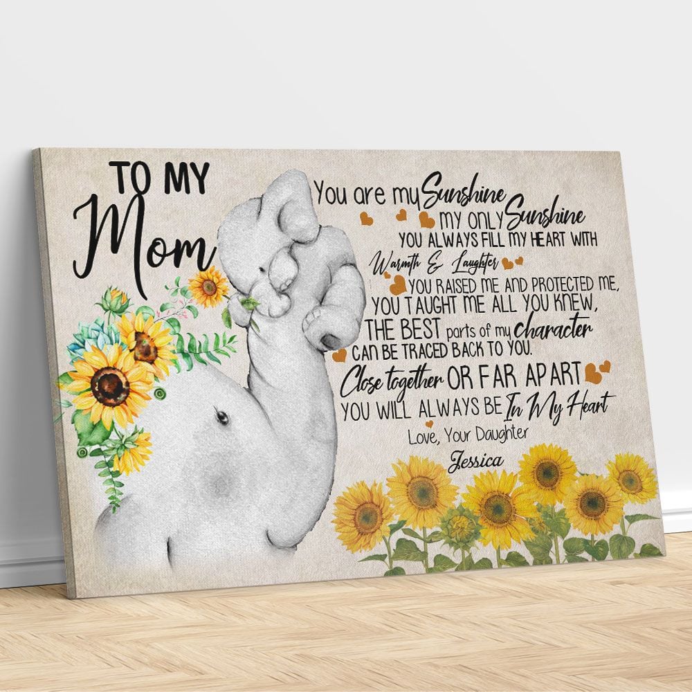 Personalized Elephant Mom Wall Art Sunflower Gifts From Daughter You Are My Sunshine
