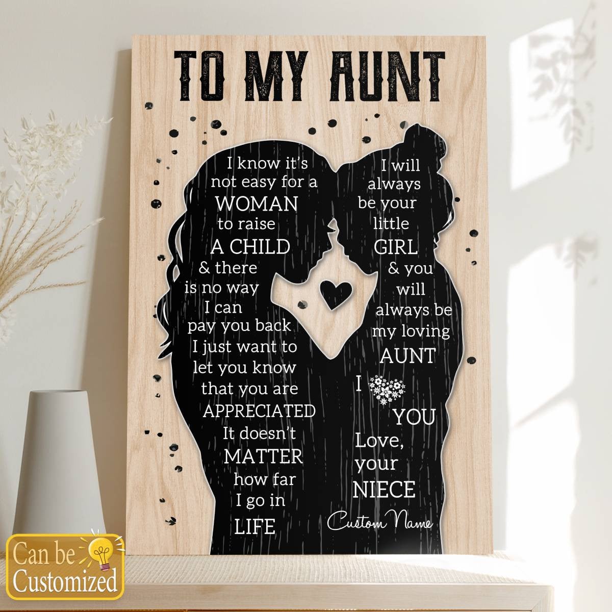 Gifts For Aunties Poster To My Aunt From A Niece Silhouette Meaningful Quotes