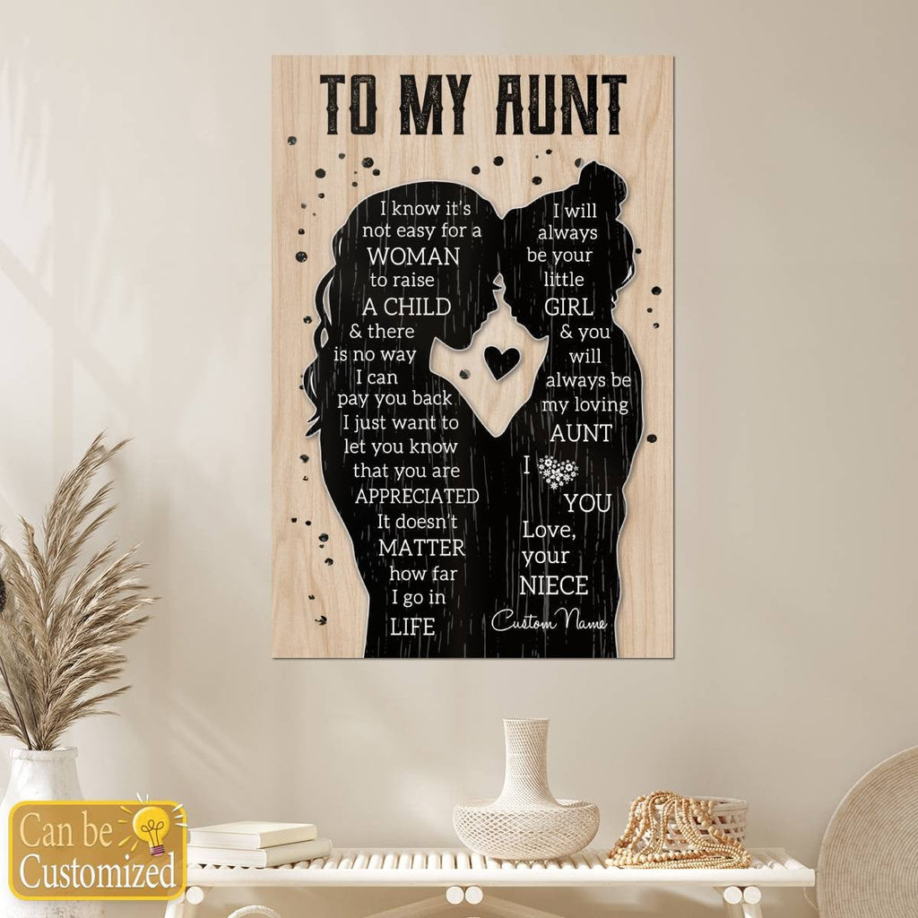 Gifts For Aunties Poster To My Aunt From A Niece Silhouette Meaningful Quotes